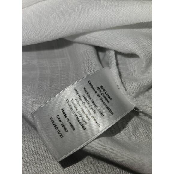 TALBOTS Top Womens Large White Linen Blend Embroidered Lemon Floral Popover Sz L - Picture 5 of 8